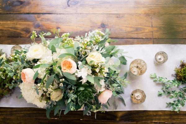 Organic luxe wedding with natural elements in Nashville, TN at outdoor garden wedding venue CJ's Off the Sqaure