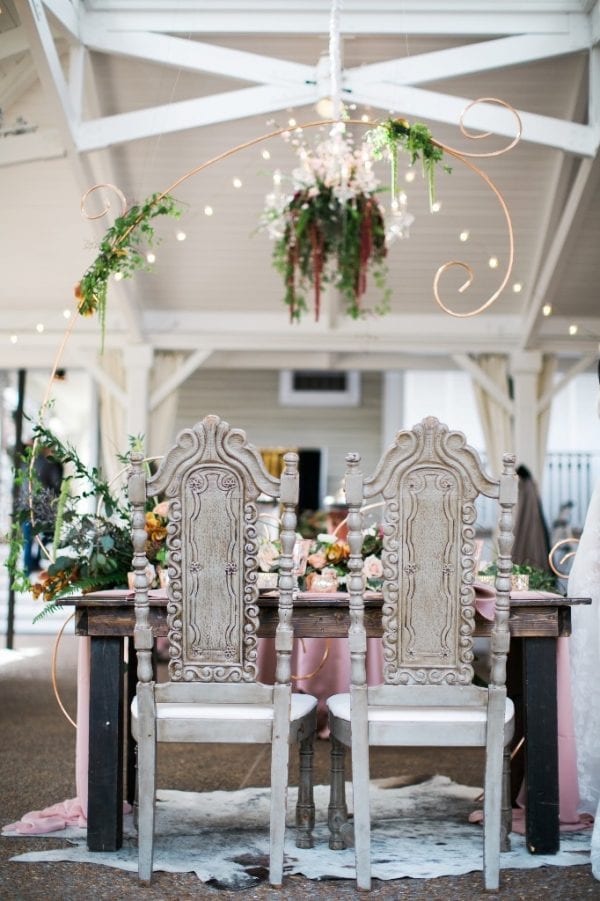 These vintage Constance Chairs from Southern Events were the perfect accent for this boho chic sweetheart table at CJ's Off the Square