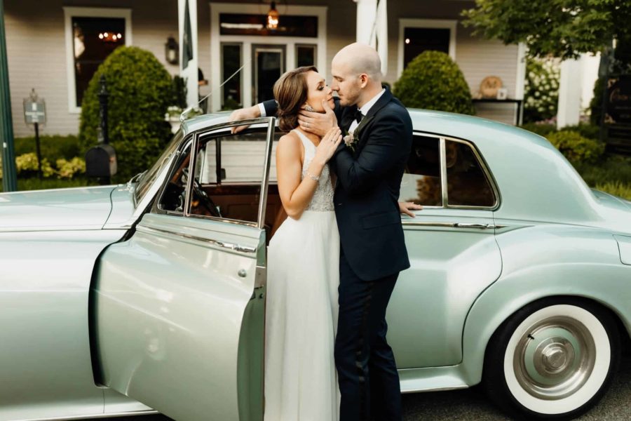 Ethan surprised his bride Jessica with a vintage getaway car from Matchless Transportation