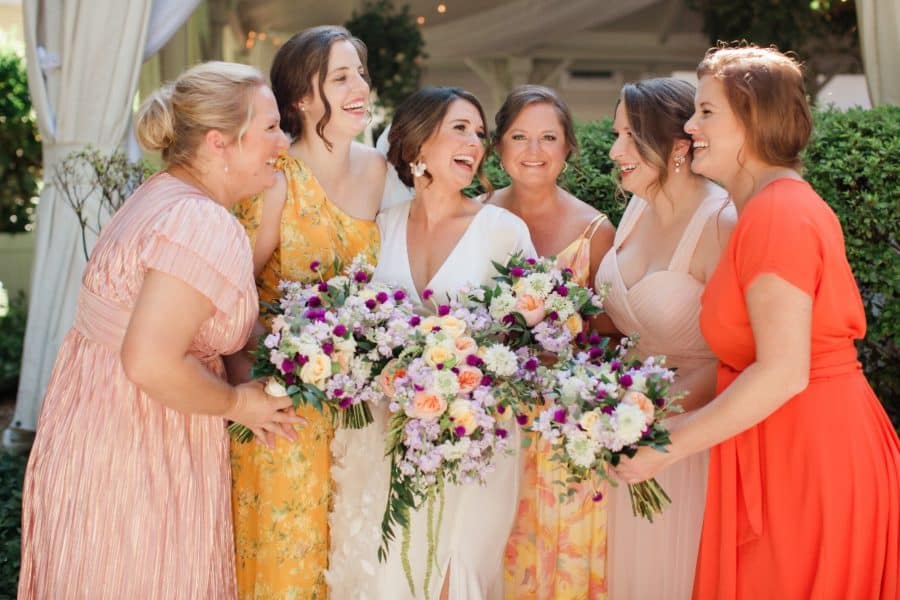 mix-match bridesmaids dresses in bright colors for summer wedding