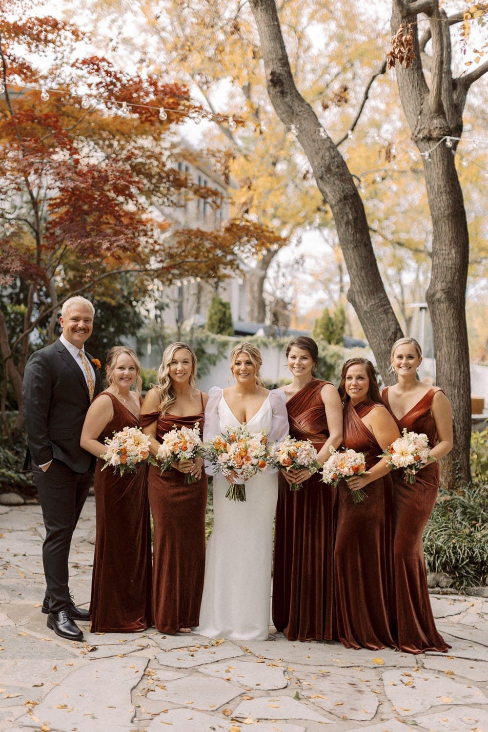 copper burnt orange bridesmaid gowns by revelry