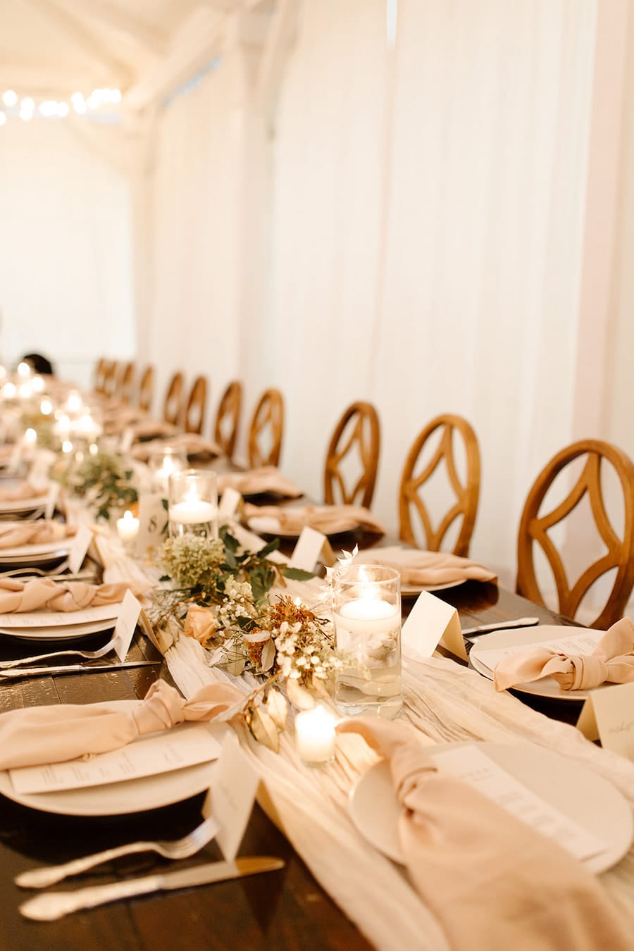 Outdoor Wedding Reception Near Nashville with Earth Tones and Candles