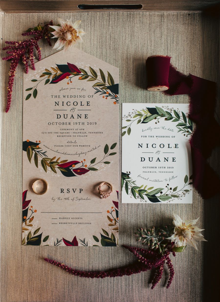 Fall greenery accent invitation suite for earthy fall wedding / earthy / fall / October / burgundy