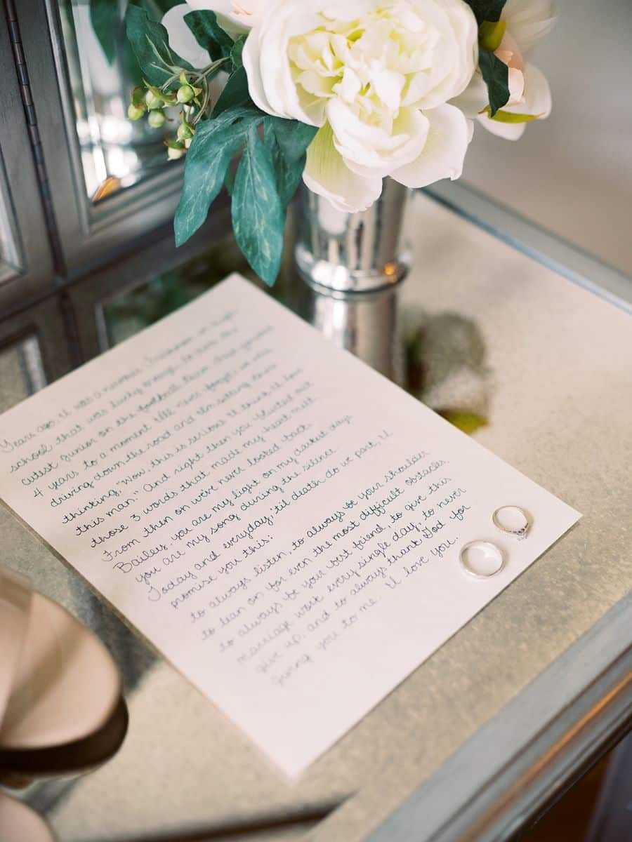 Bride's vows with wedding rings on vanity / Elopement / Summer / August