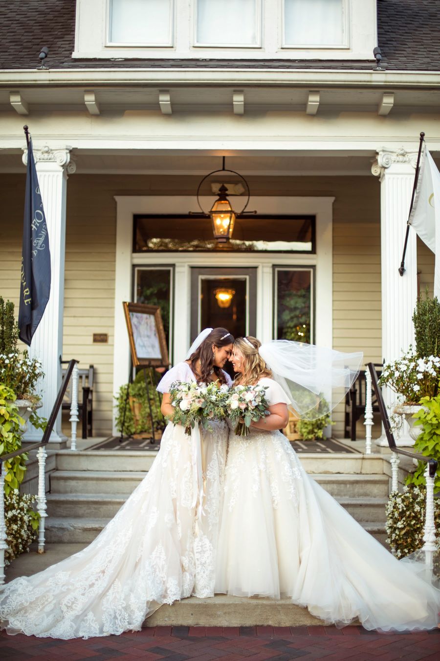 Same sex brides in front of Nashville garden wedding venue / Love is love / Romantic / Summer / September / Pink / Dusty Rose / Cream