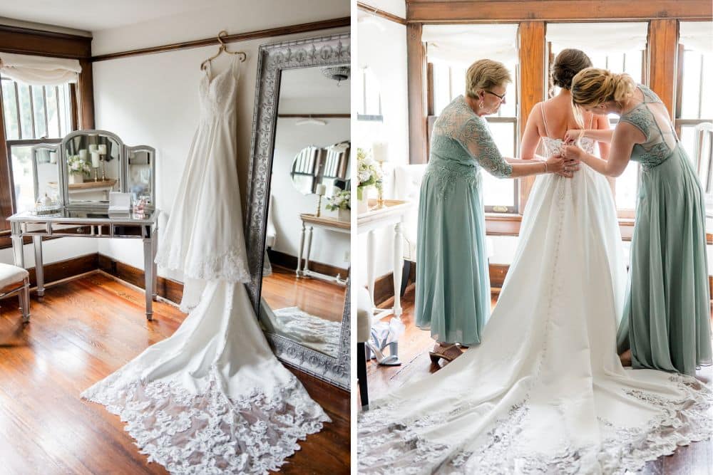 CJ's Off the Square | bridal suite dressing room with bride in gown