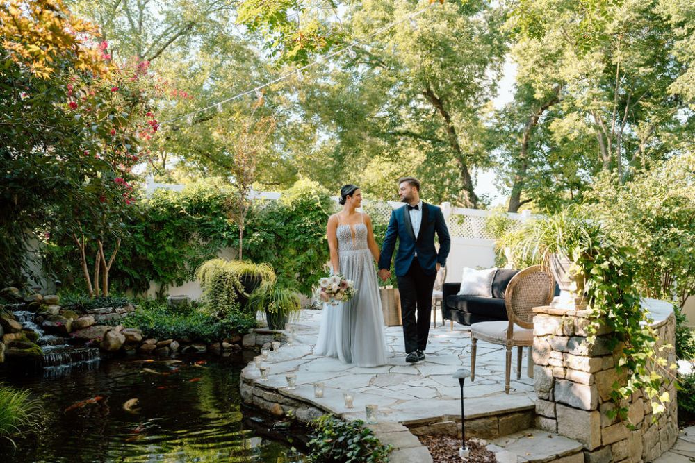bride and groom get married in a garden | CJ's Off the Square wedding venue Franklin, TN