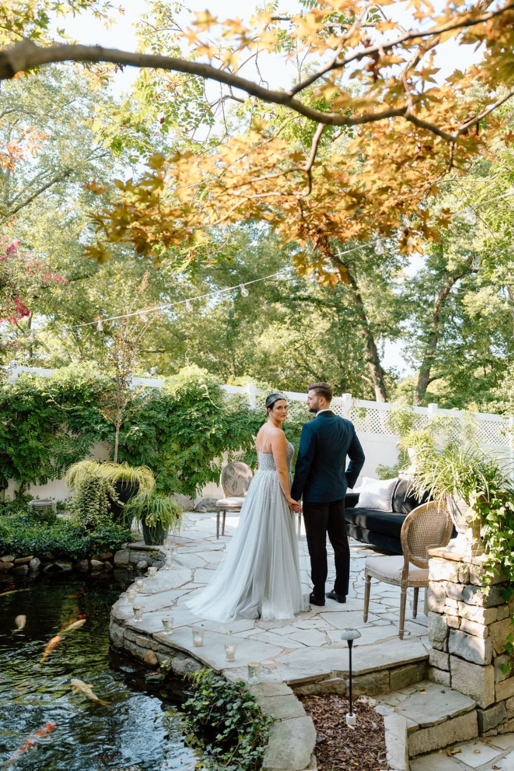 bride and groom get married in garden | CJ's Off the Square wedding venue Franklin, TN