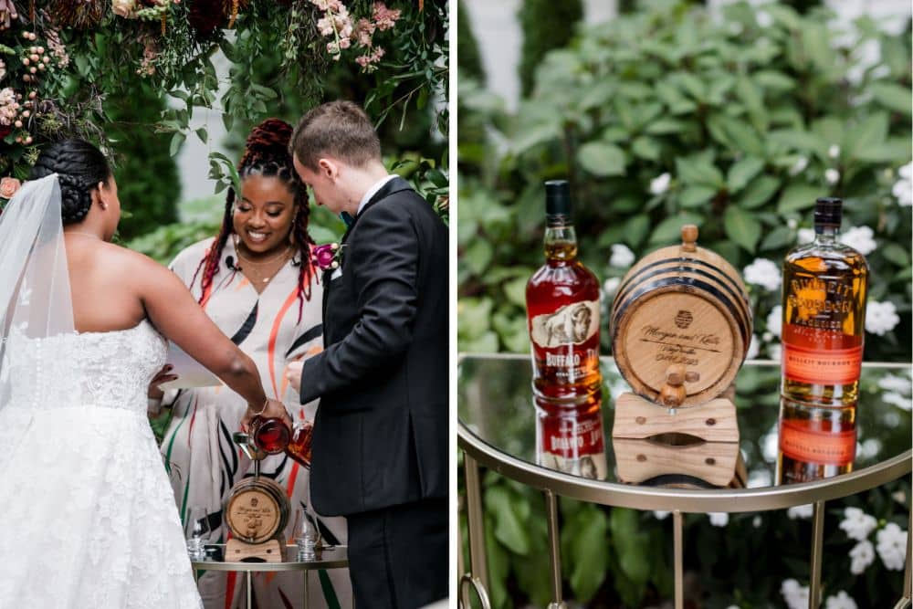 whiskey blending at outdoor fall wedding ceremony in Franklin Tennessee venue 