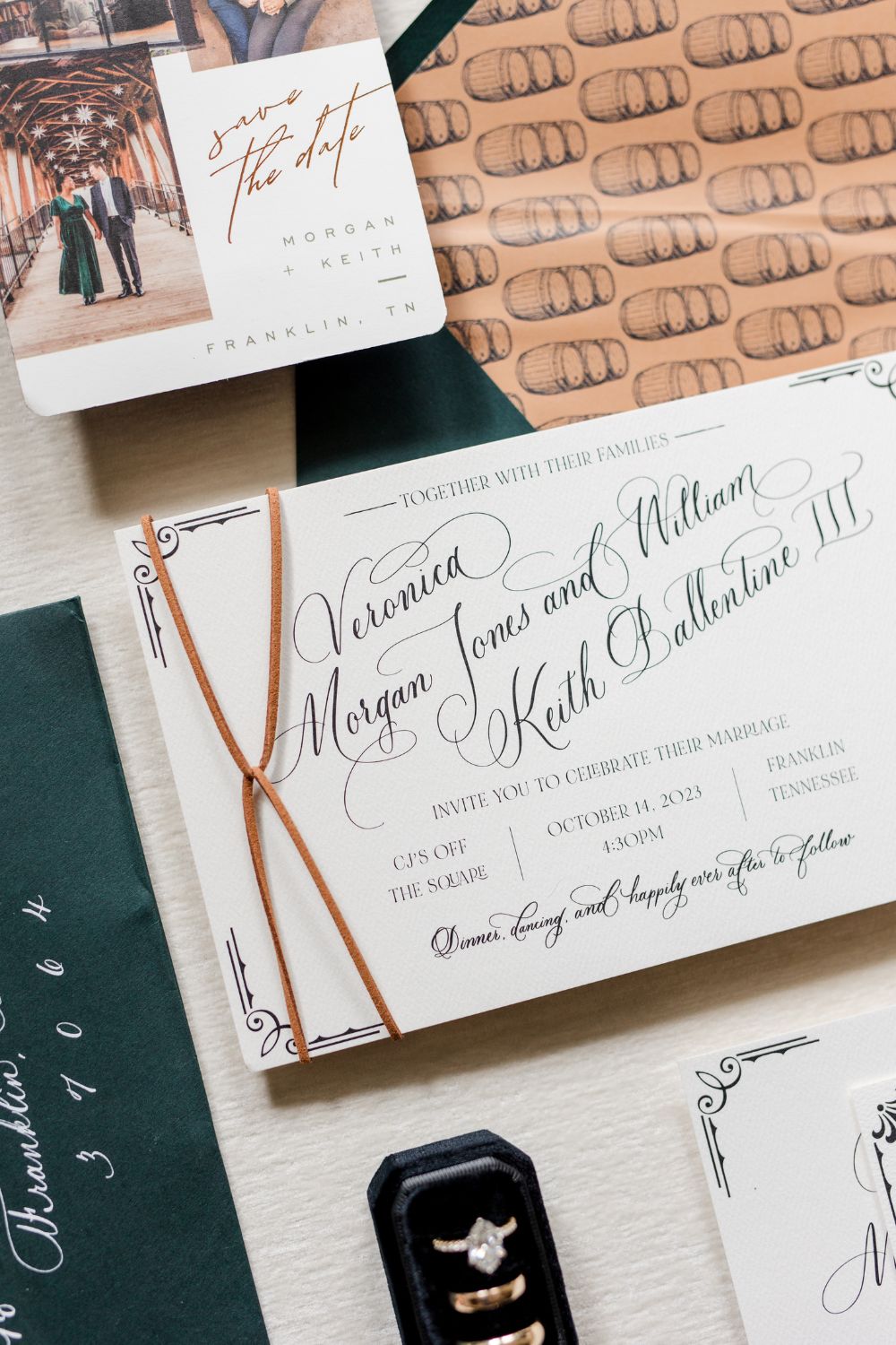 wedding invitation for fall garden wedding at CJ's off the square in Franklin tennessee