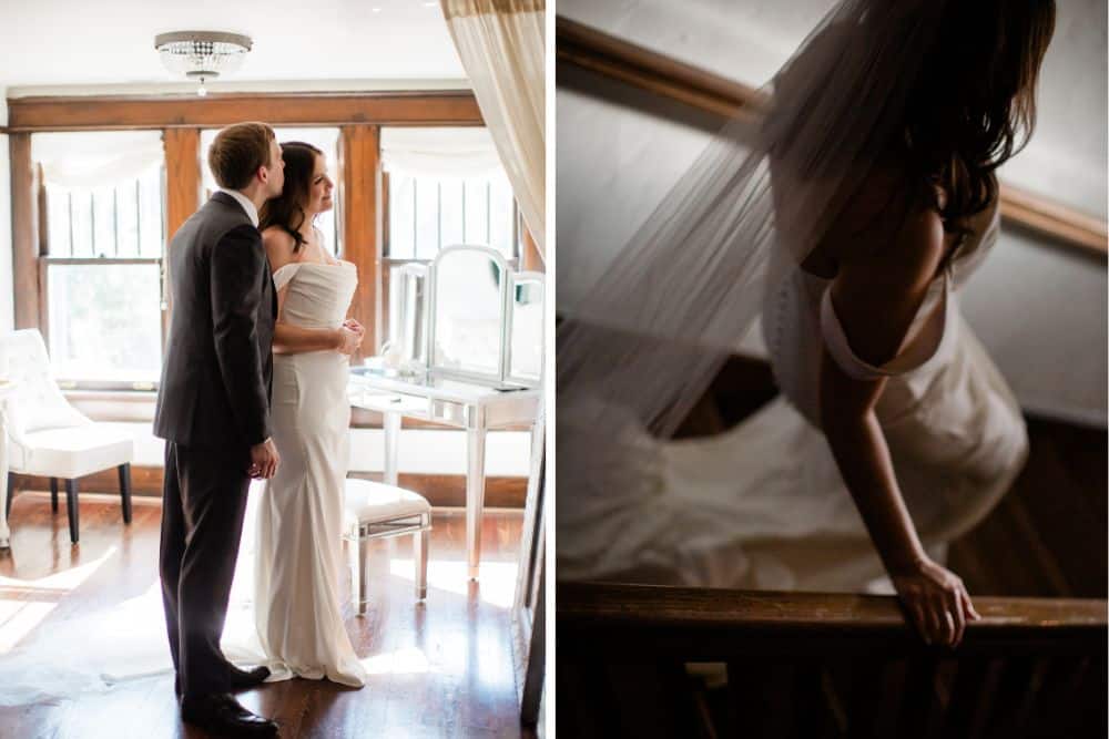 bride and groom share a private moment before their wedding ceremony