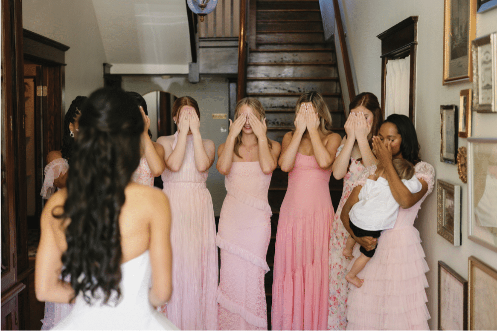 bridal party first look |CJ's Off the Square, Franklin, TN