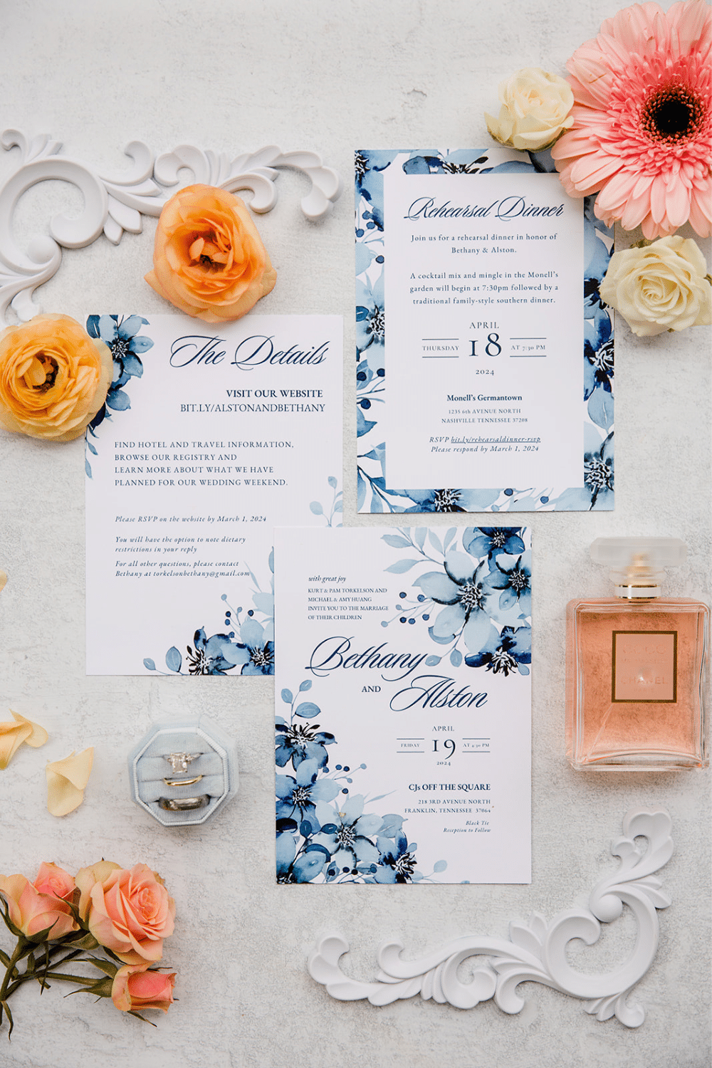 Spring Garden Wedding, Pinks, Blues | CJ's Off the Square, Franklin, TN