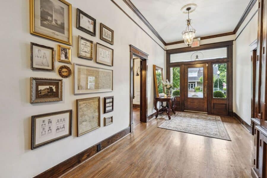 Main hallway inside the historic home at CJ’s Off the Square, showcasing original architectural details