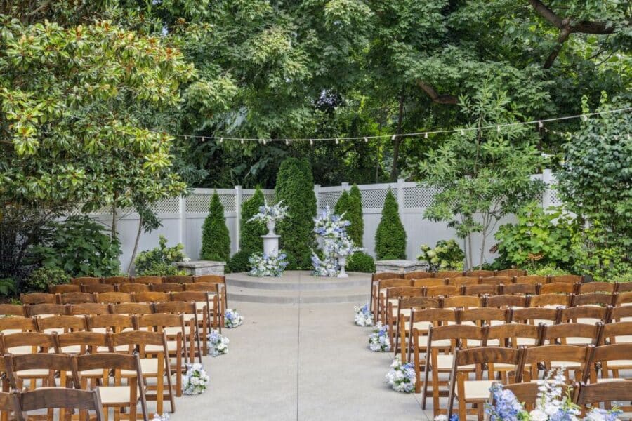 summer garden wedding ceremony at CJ's Off the Square