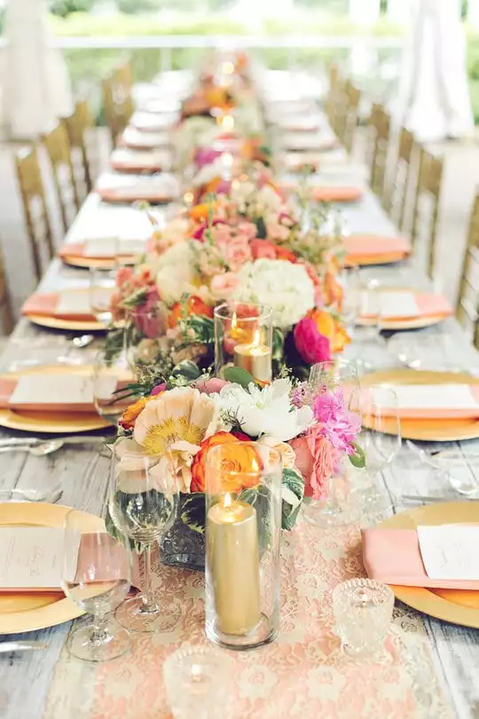 CJ's Off the Square | coral and gold garden wedding