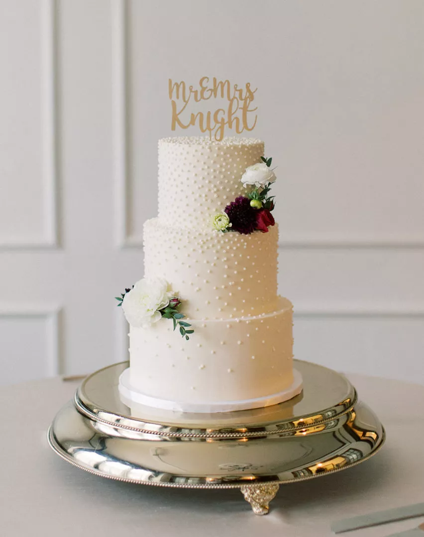 CJ's Off the Square buttercream wedding cake with pearls