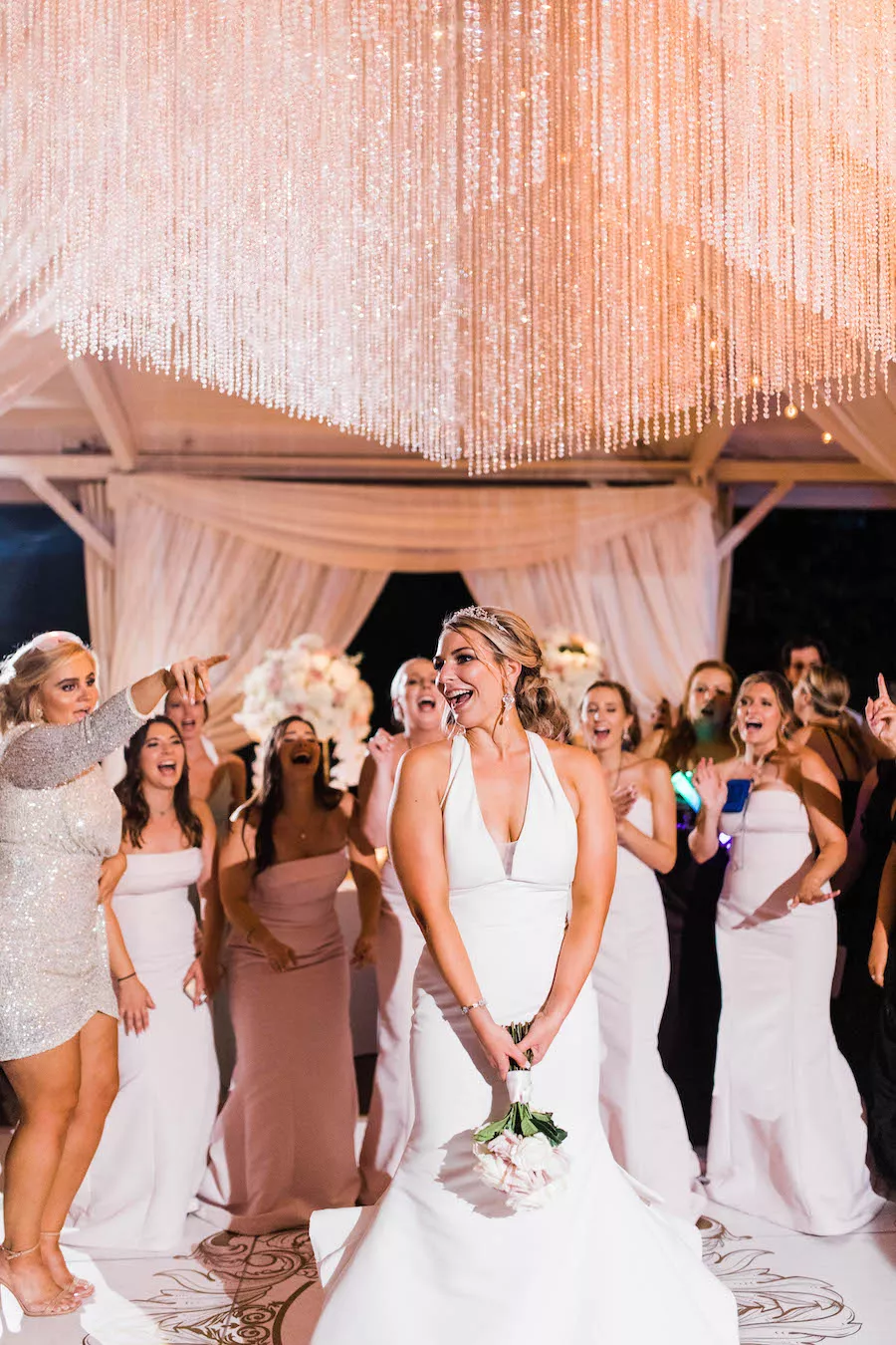 White, Ivory, and Blush Wedding Colors with Beautiful Florals and Candles at Franklin, Tn Venue