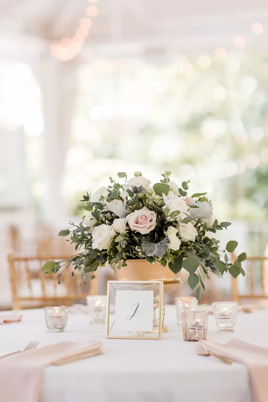 White, Ivory, Taupe Wedding Colors with Greenery and Candles at Franklin, TN Venue