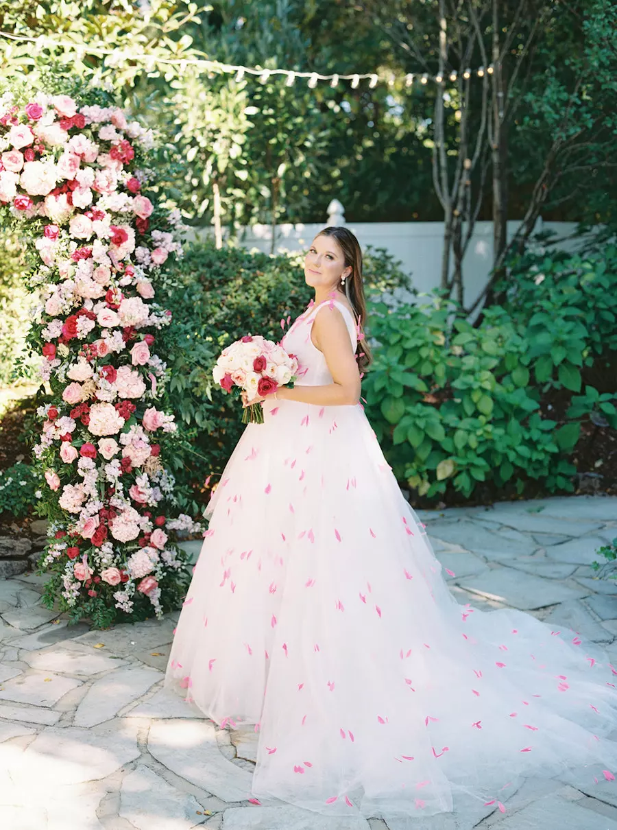 Outdoor Wedding Reception Near Nashville with Bright Pink, Blush, White, & Gold