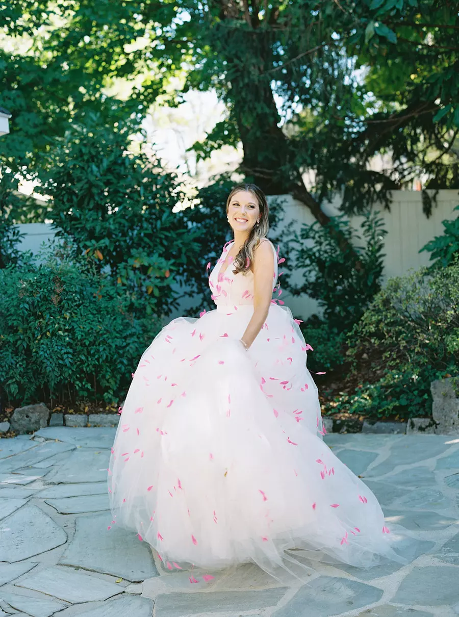 Outdoor Wedding Reception Near Nashville with Bright Pink, Blush, White, & Gold