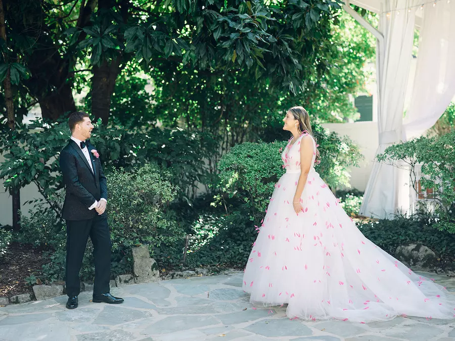 Outdoor Wedding Reception Near Nashville with Bright Pink, Blush, White, & Gold