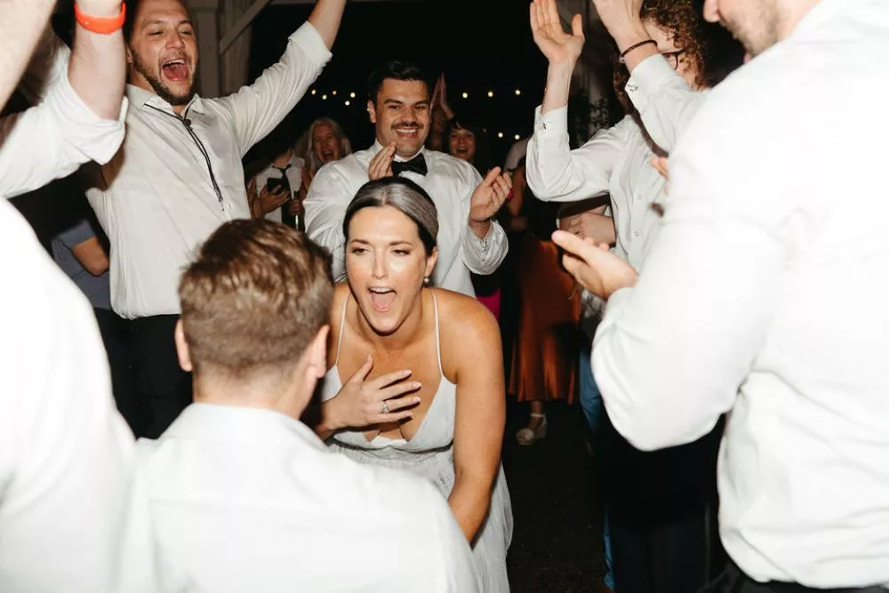 bride and groom dance at reception | CJ's Off the Square wedding venue Franklin, TN